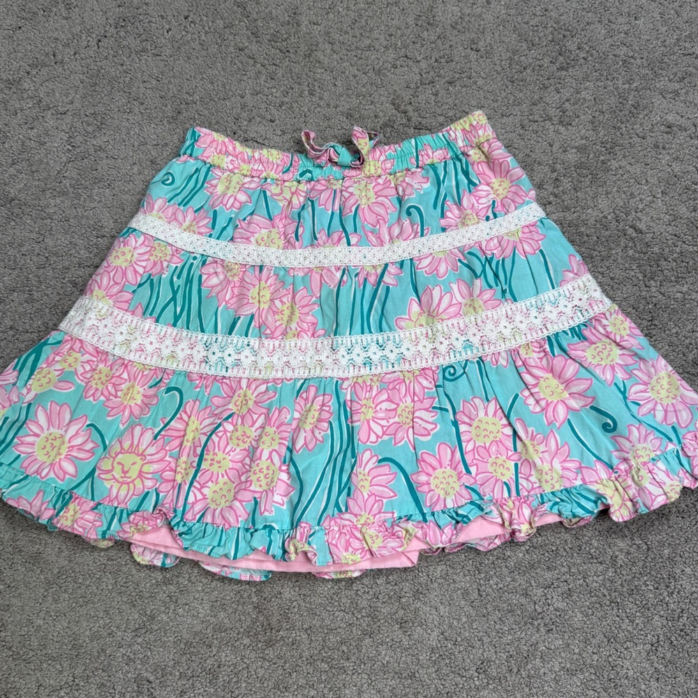 Lilly Pultizer Youth Girls 6X Floral Ruffle Skirt Colorful 100% Cotton